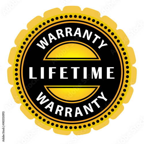 lifetime warranty yellow and black stamp vector. Gold emblem graphic of logo design for satisfaction of customer on advertising business.
