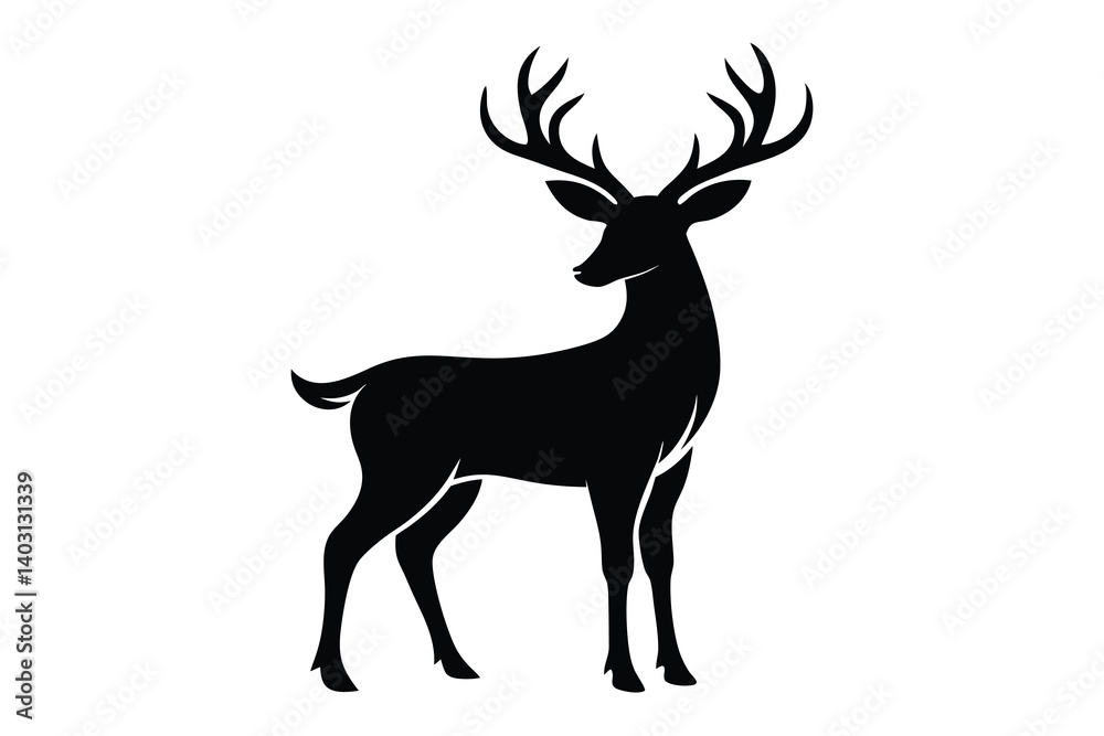 Obraz premium Black Reindeer Silhouette vector illustration on white background