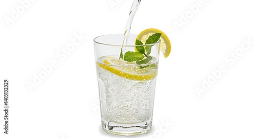 Refreshing sparkling water with lemon and mint.