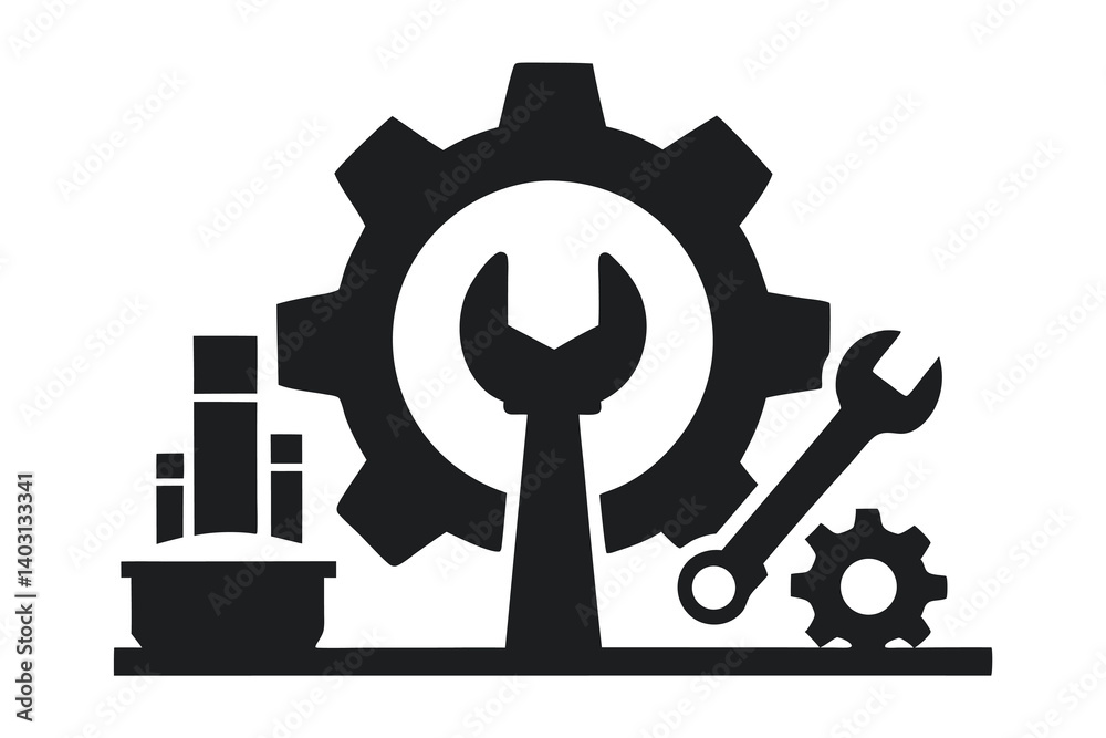 gear and wrench industry for engineering silhouette vector illustration gear and wrench industry for engineering silhouette vector illustration