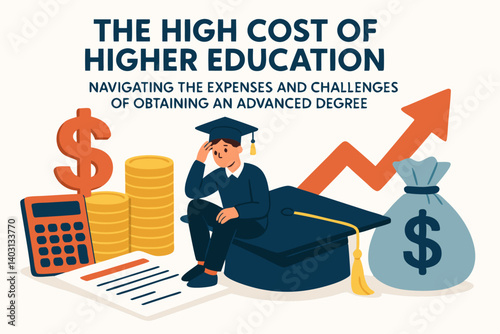 Financial Challenges of Higher Education: Student Debt, Tuition Costs, and Economic Pressure Illustrated in a Modern Academic Concept
