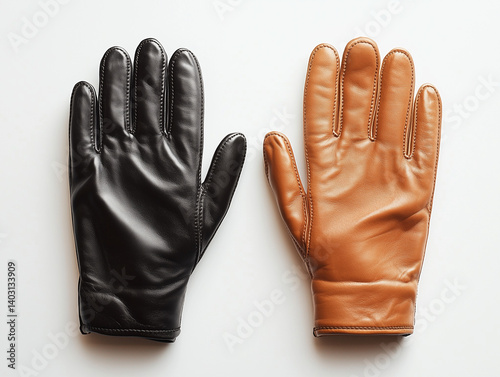 Black leather gloves, a timeless fashion accessory, are isolated on white, showcasing their sleek style and winter protection