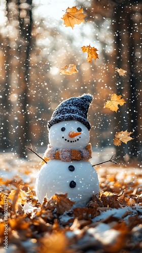 Snowman Autumn Park Snowfall