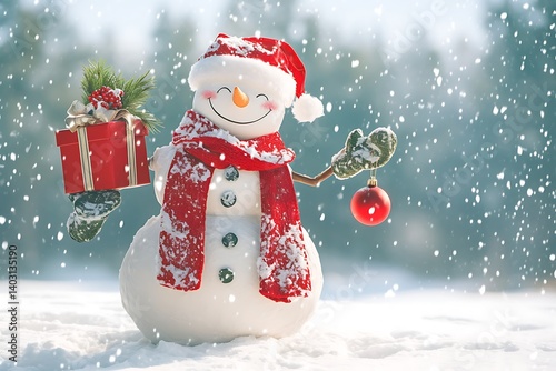 Snowman Christmas Gift Snowy Field