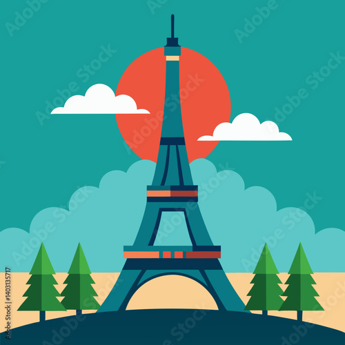 Download Eiffel Tower And Silhouette Vector Illustrate Svg File For Design.