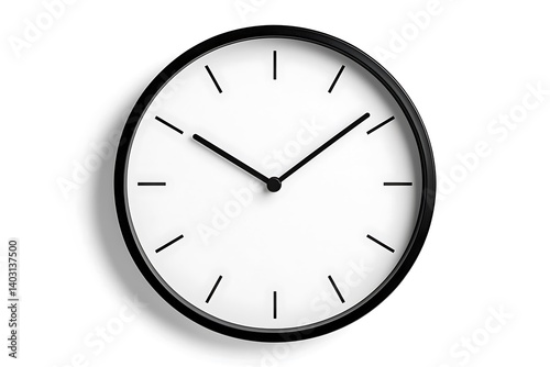 Minimalist white face and black frame wall clock on a white background - Perfect for time management and scheduling concepts - 1800, 600