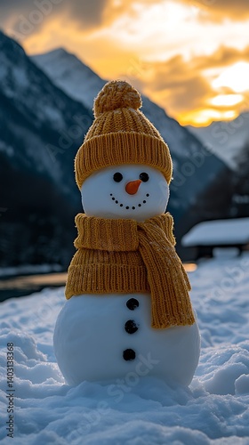 Snowman Sunset Mountains