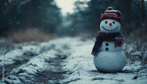 Snowman Winter Forest Path