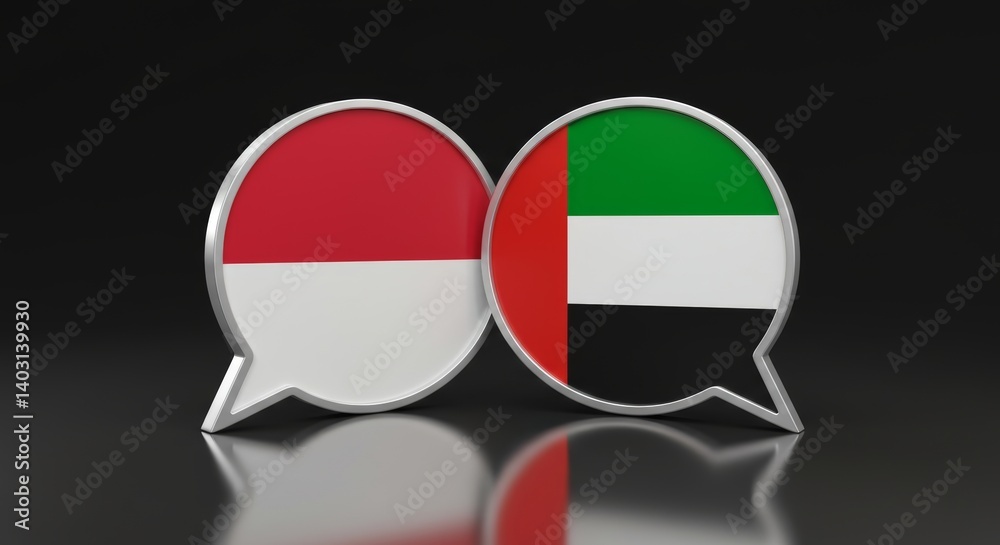 Diplomatic Dialogue: Overlapping Speech Bubbles Displaying Indonesia and UAE Flags