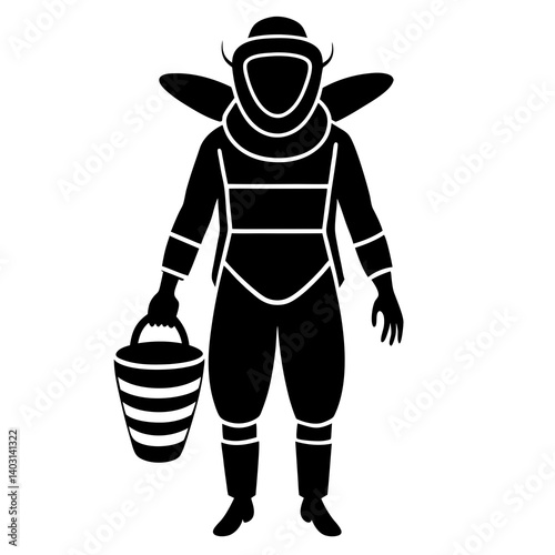 Beekeeper in protective suit silhouette vector illustration