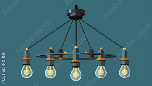 A statement light fixture made of metal and exposed Edison bulbs adding an industrial touch to the space.