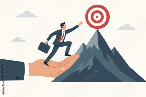 Business Mentorship and Support for Achieving Goals, Illustration of Success Journey with Guidance, Target Achievement Concept in Professional Growth