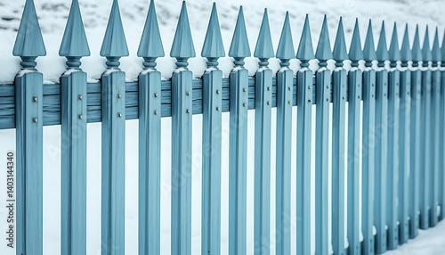 Snowy Blue Wooden Fence