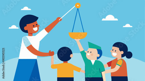 Joyful Learning A volunteer teaching a group of sailors how to hoist sails with adaptive techniques showcasing a supportive and educational environment.