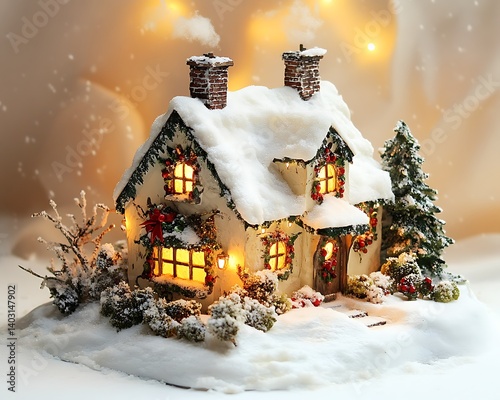 Snowy Christmas Cottage Scene