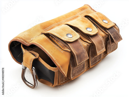 Old brown vintage leather bag with a metal lock, perfect for travel or business