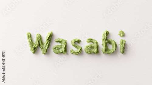Obraz na płótnie Wasabi Written with Real Wasabi on White Background – Japanese Food Typography w salonie