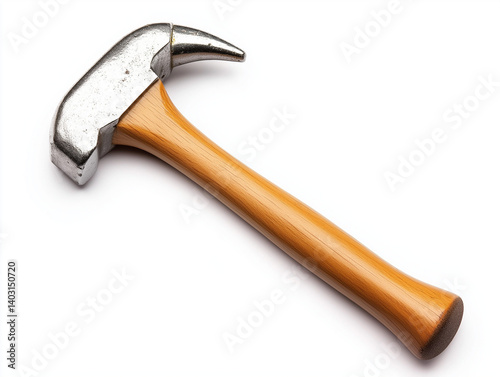 Isolated claw hammer, a metal construction tool with a black handle, on a white background
