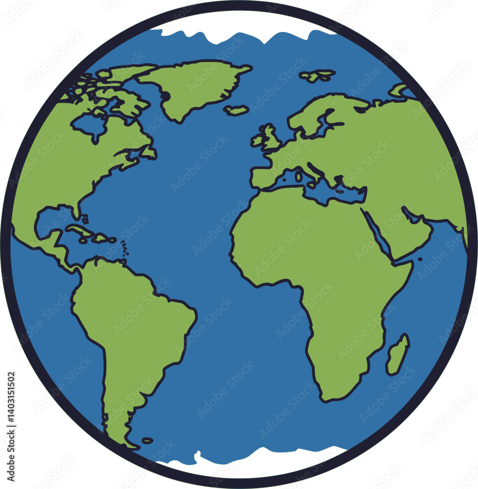 Flat-style illustration of the Western Hemisphere of Earth Flat-style illustration of the Western Hemisphere of Earth