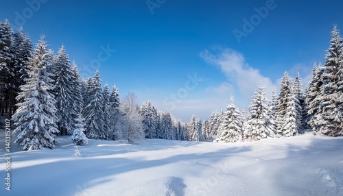 winter landscape with the forest  and blue sky