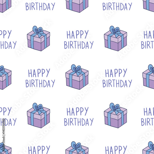 Birthday gift boxes. Seamless vector pattern for fabric design, wrapping paper, wallpapers.  Hand drawn.