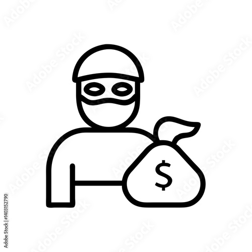 Cartoon depiction of a thief wearing a mask and holding a money bag, conveying a sense of crime and mischief