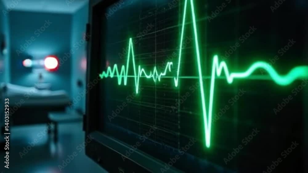 Real-Time ECG Monitor Display Showing Heartbeat Waveform on Arrival ...