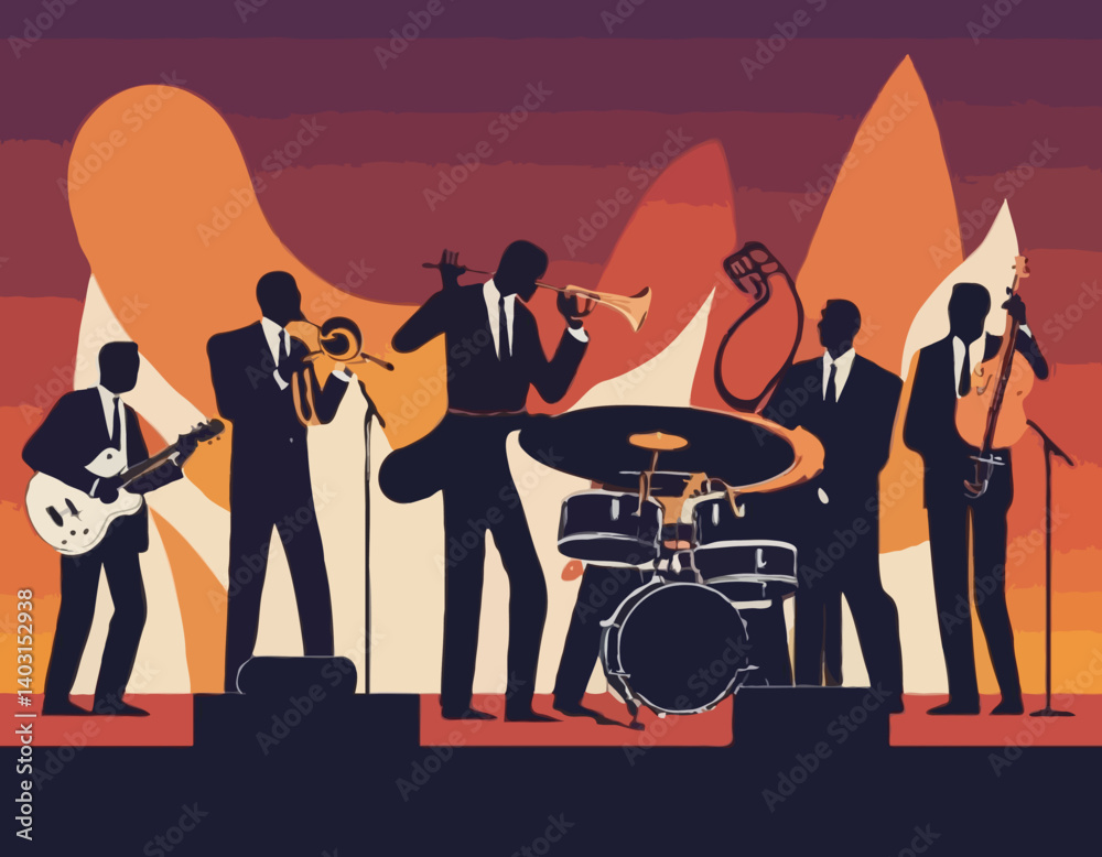 Ambiance de groupe de jazz, artistes jouant de la musique sur scène