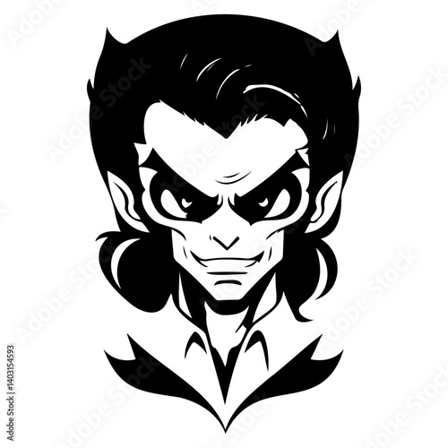 Mischievous Character: Black and White Illustration