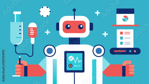 These descriptions can guide the creation of engaging vector illustrations for the concept of robotassisted diagnostics in a modern medical environment.