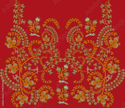 illustration with red decoration on Red  background