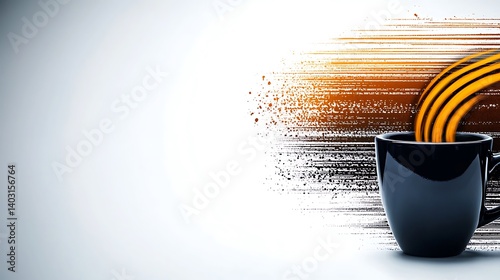 A dynamic coffee cup pouring vibrant liquid against a textured background, symbolizing energy photo