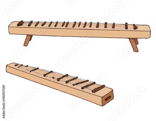 Dulcimer traditionnel des Appalaches sur fond blanc