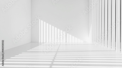 Minimalist White Room with Sunlight Shadows