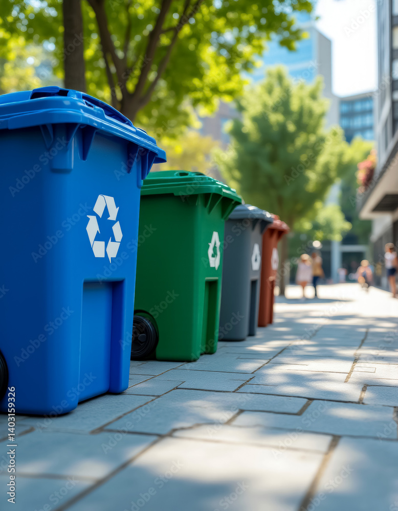 trash bins of different colors, each of which is intended for a specific type of waste trash bins of different colors, each of which is intended for a specific type of waste