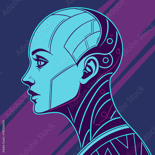 A futuristic AI-generated female face infused with glitch aesthetics and digital dust, embodying a cyberpunk essence