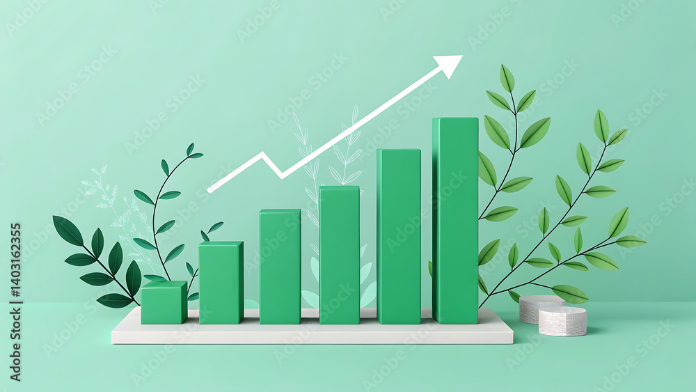 minimalist 3d bar graph ascending green columns minimalist 3d bar graph ascending green columns
