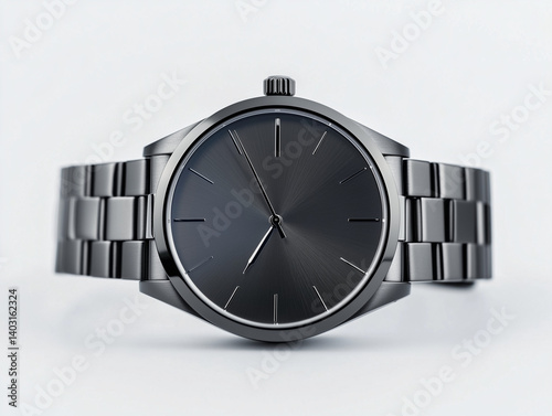 Silver wristwatch on black background showing time in a stylish and elegant way