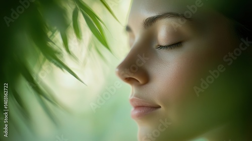 Woman enjoying a relaxing facial treatment, embodying tranquility and self-care.
