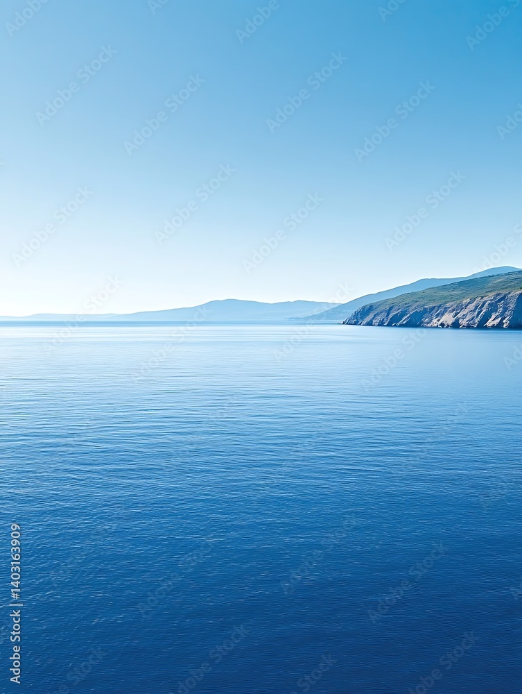 Calm Adriatic sea against a mountainous coastline on a serene summer day Calm Adriatic sea against a mountainous coastline on a serene summer day
