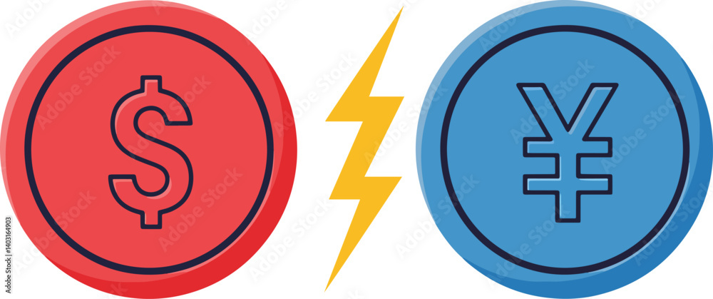 dollar vs yuan coin face-off representing usa china tariff tension dollar vs yuan coin face-off representing usa china tariff tension