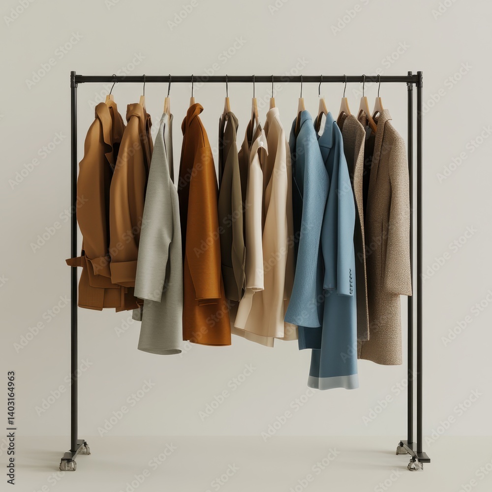 Variety of coats on a rack Variety of coats on a rack
