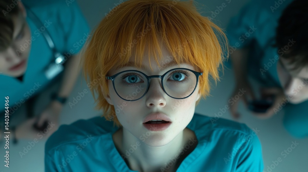 In the operating room, the surgeon's eyes exude calm and control, as her team assists her in performing a vital medical procedure In the operating room, the surgeon's eyes exude calm and control, as her team assists her in performing a vital medical procedure
