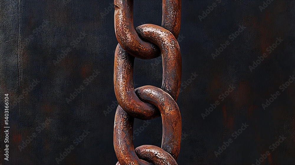 Rusty Metal Chain Links Suspended in Midair with a Dark Textured Background for Industrial Aesthetics : Generative AI Rusty Metal Chain Links Suspended in Midair with a Dark Textured Background for Industrial Aesthetics : Generative AI