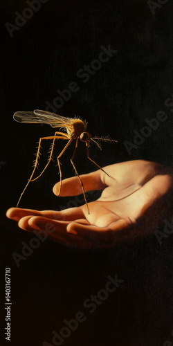A chilling Halloween spider on a black background, with a macro shot of an insect on a businessperson's finger