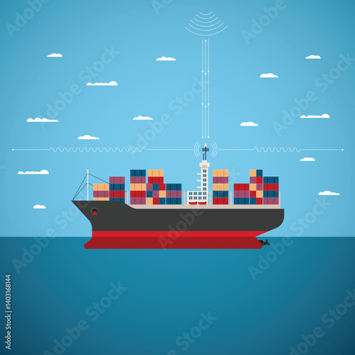 Vector concept of river ocean and sea freight shipping