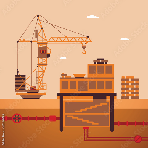 Vector concept of residential house construction process