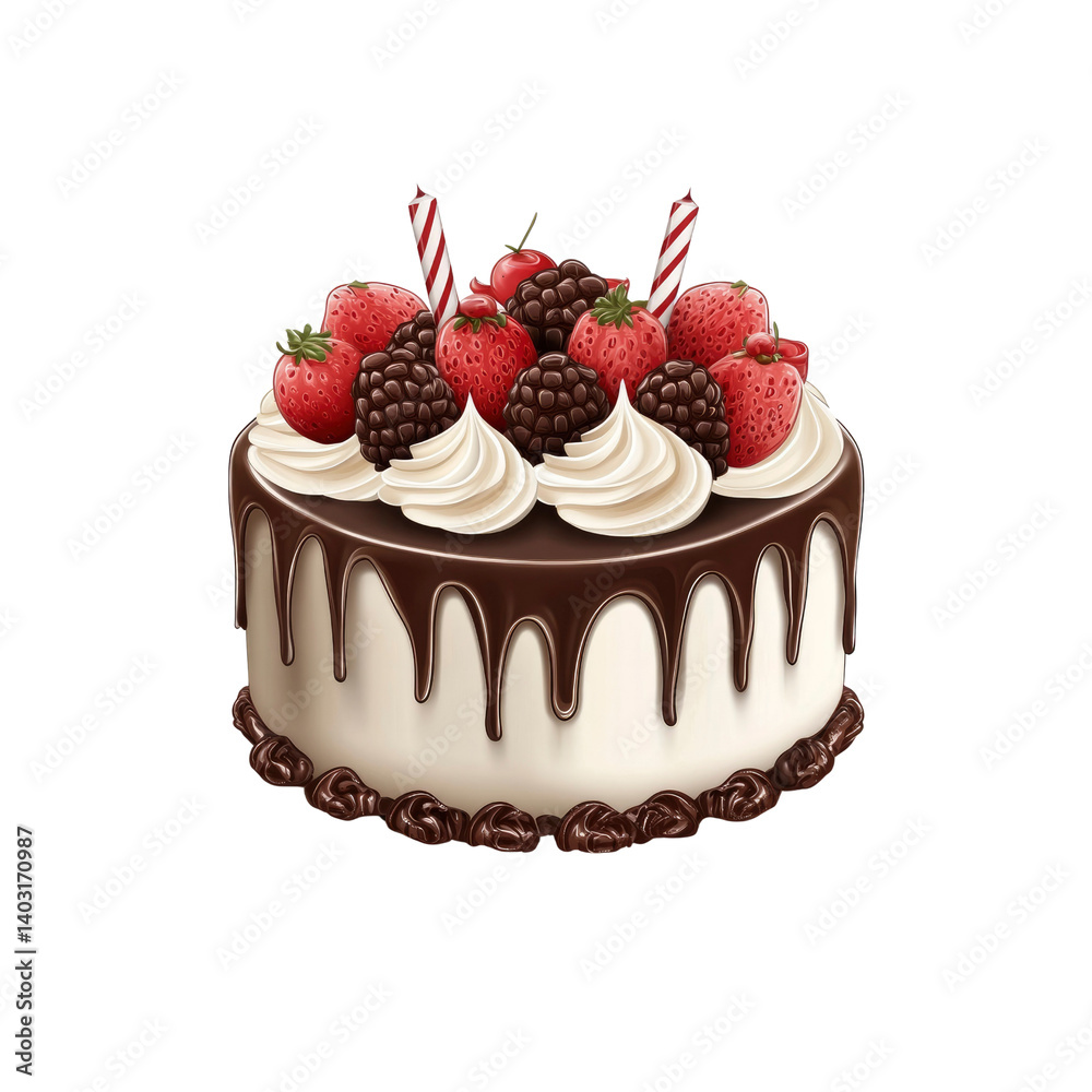 Delicious Chocolate Cake Topped with Fresh Strawberries and Blackberries Delicious Chocolate Cake Topped with Fresh Strawberries and Blackberries
