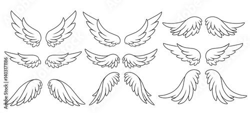 Set of darling angel vector on white background. line art outline 