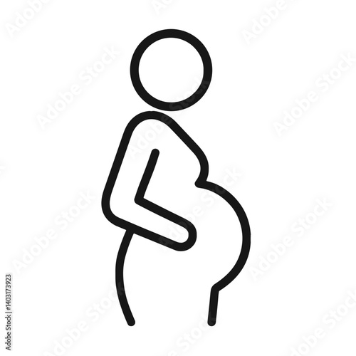 Minimal black line icon of pregnant woman holding belly, representing maternity, motherhood, and prenatal care